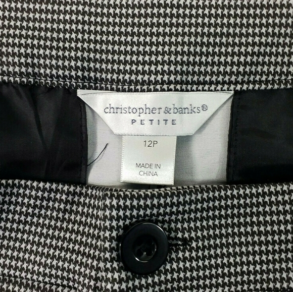 Christopher & Banks Black Hounds-Tooth Check Flat Front Trouser Pants Womens 12P - Picture 9 of 11